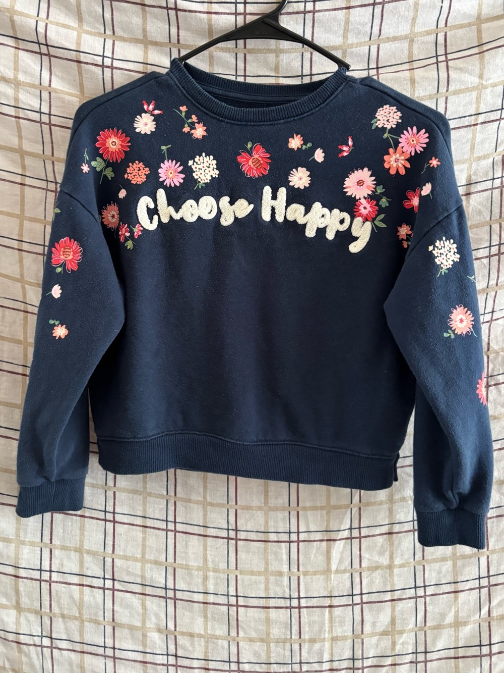 wonder nation Navy Sweatshirt with Pink & White Floral Accents